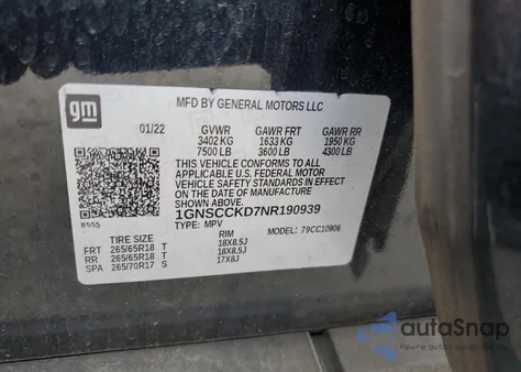 2022 Chevrolet Suburban C1500 Lt from USA, damaged, VIN 1GNSCCKD7NR190939